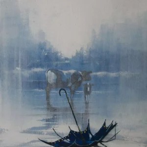A blue and yellow umbrella